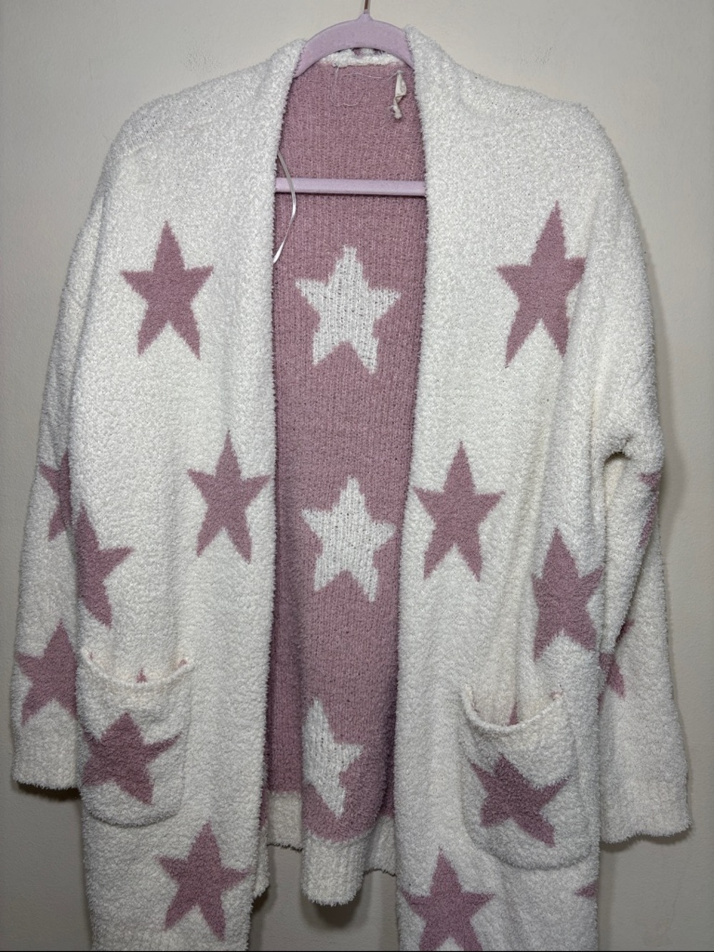 Altar'd State Cream Open Star Cardigan with Pink Stars
